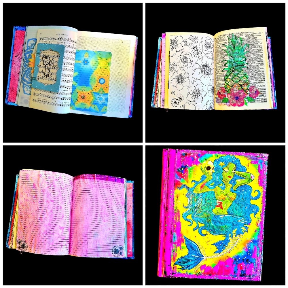 Junk Art Journal Creepy Cute Mermaid Large Creative Book Whimsical Nautical Fun - Picture 3 of 12